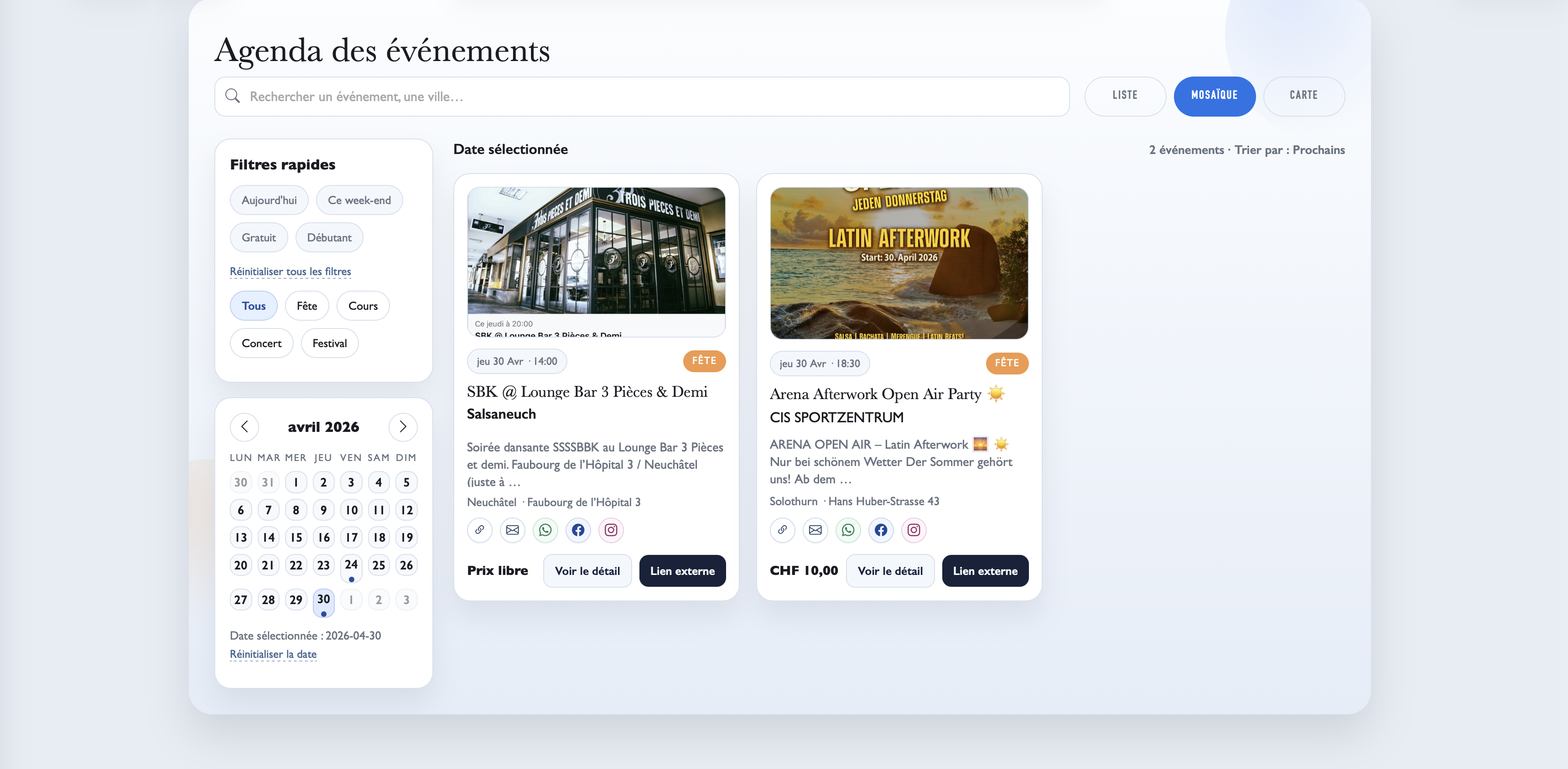 Public events agenda preview